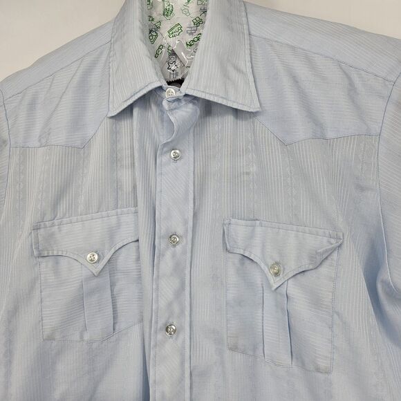 Vintage H Bar C Ranchwear Long Tail Shirt Mens Large Made in‎ USA Western Blue - Picture 2 of 12